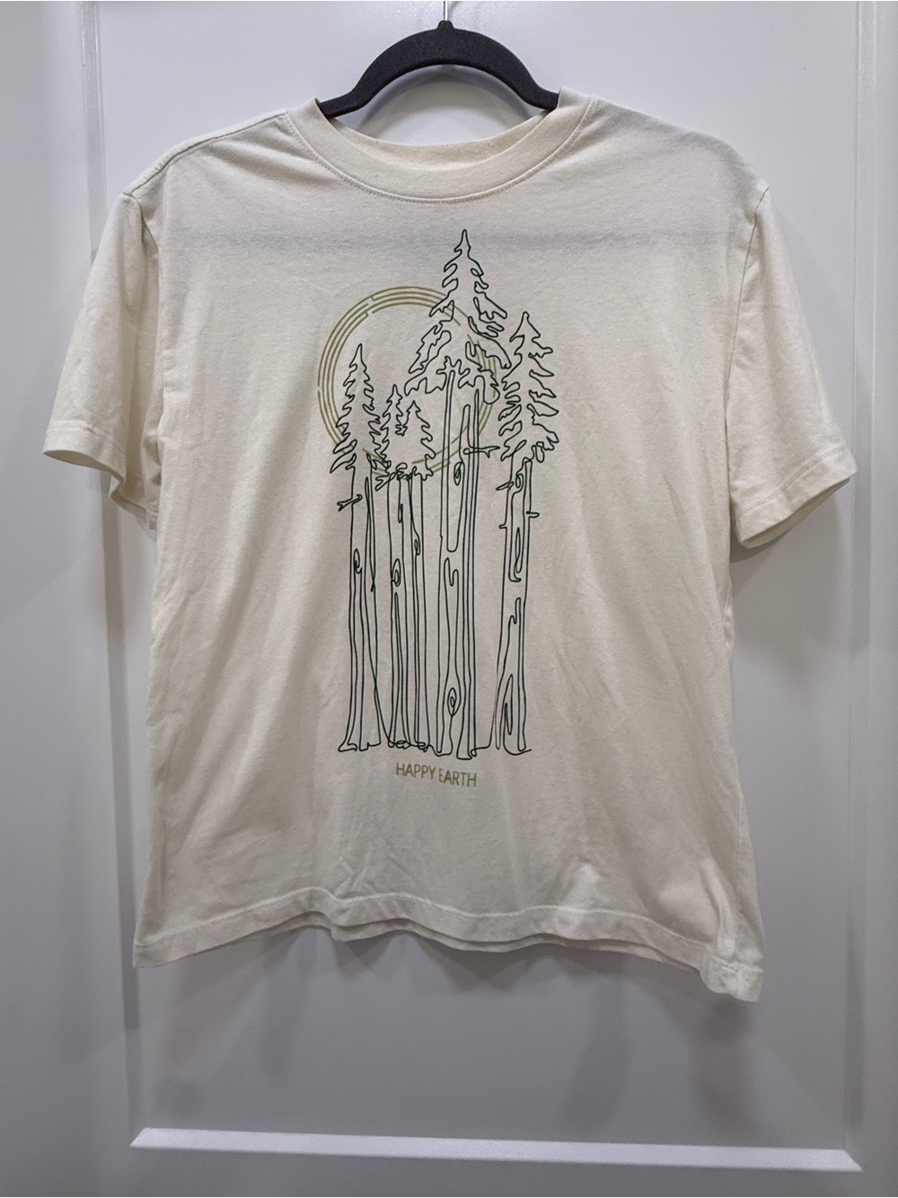 Happy Earth Cream Short Sleeve Graphic Tee - Nature Tree Print